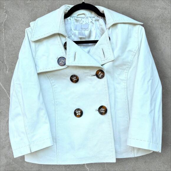 Vintage Spiegel White Leather Double Breasted Jacket Size 12 - Picture 1 of 10